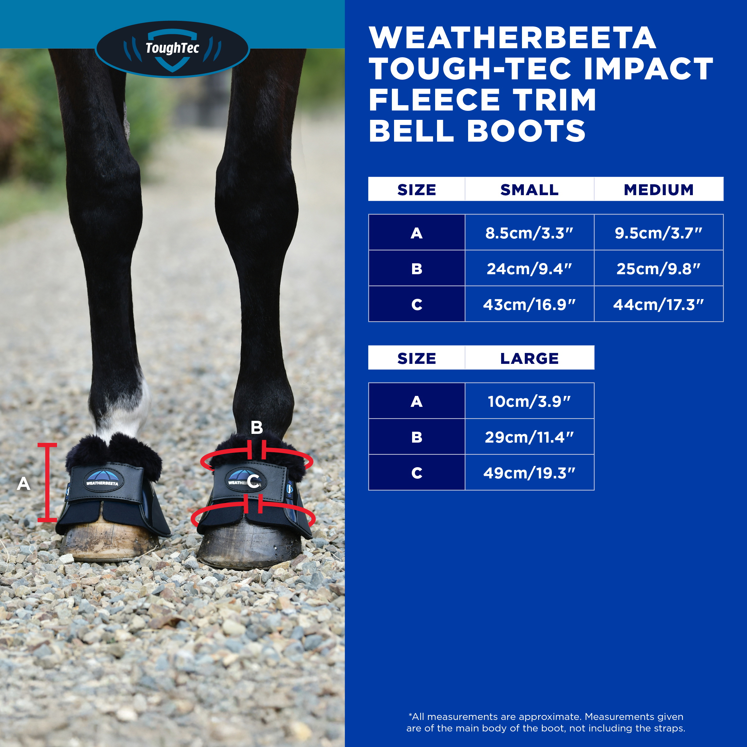 2025 WeatherBeeta Tough-Tec Impact Fleece Trim Bell Boots  Size Chart